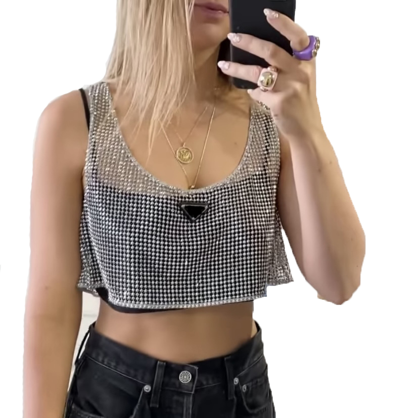 Shiny Women Sexy Vest Shining Diamond Hallowed Out Crop Tops для Ladies Girls Summer Shirts Hot Short Beach Party Tops
