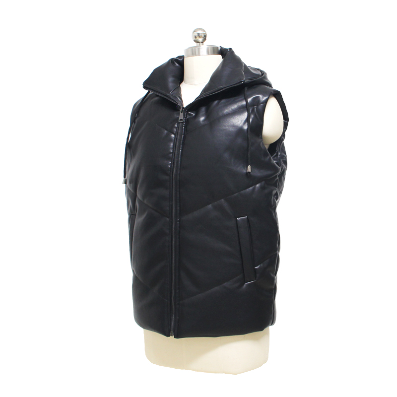 Man-made Environmental Protection PU Leather Vest Men Women Hooded Warm Jackets Sleeveless Coat Winter Leather Vest For Unisex