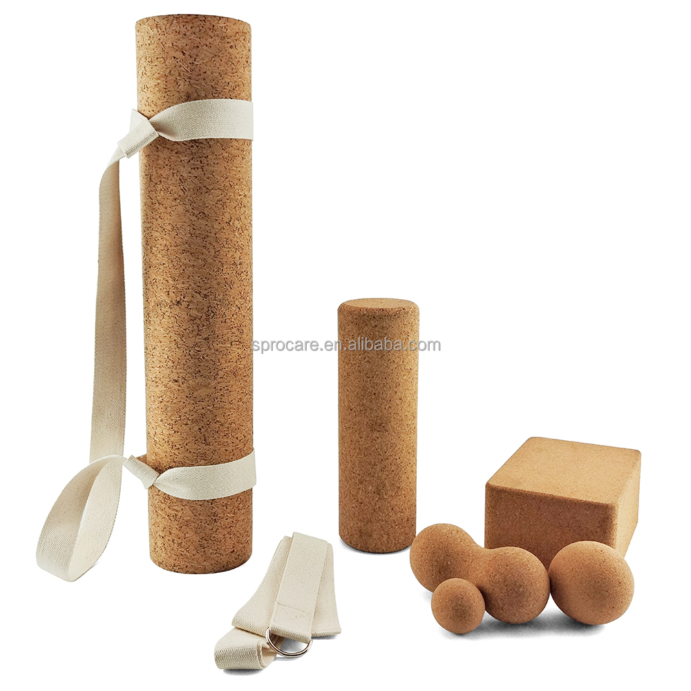 Cork Foam Roller Block Yoga Mat Cotton Yoga Webbing Strap Best for Yoga Exercises and Pilates Stretch Bands with D-ring Buckle