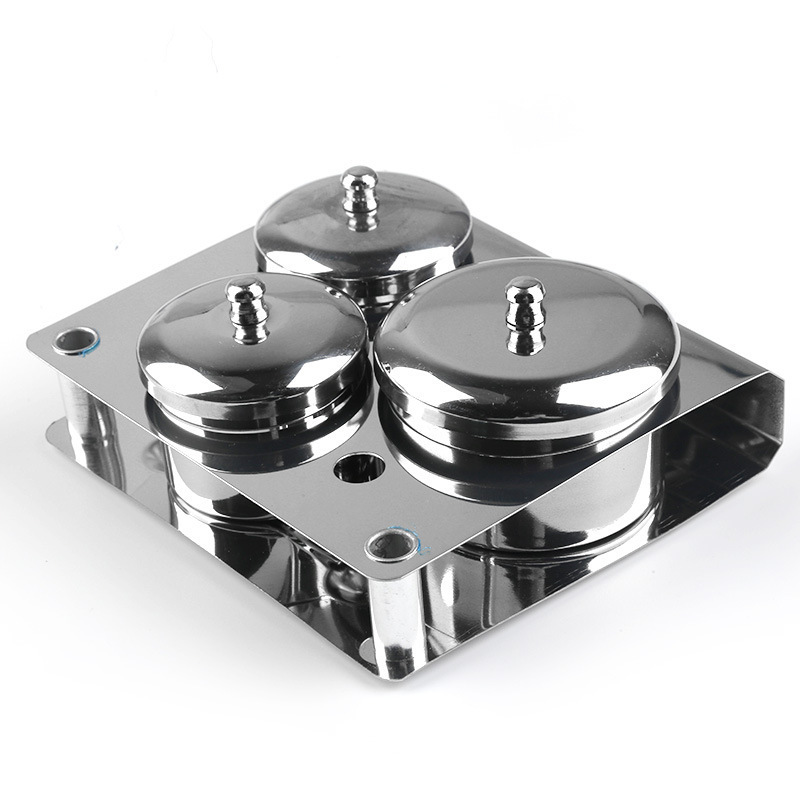 Professional Stainless Steel 3 Pieces Manicure Acrylic Powder & Liquid Set Container Jar Organizer Tray With Lids