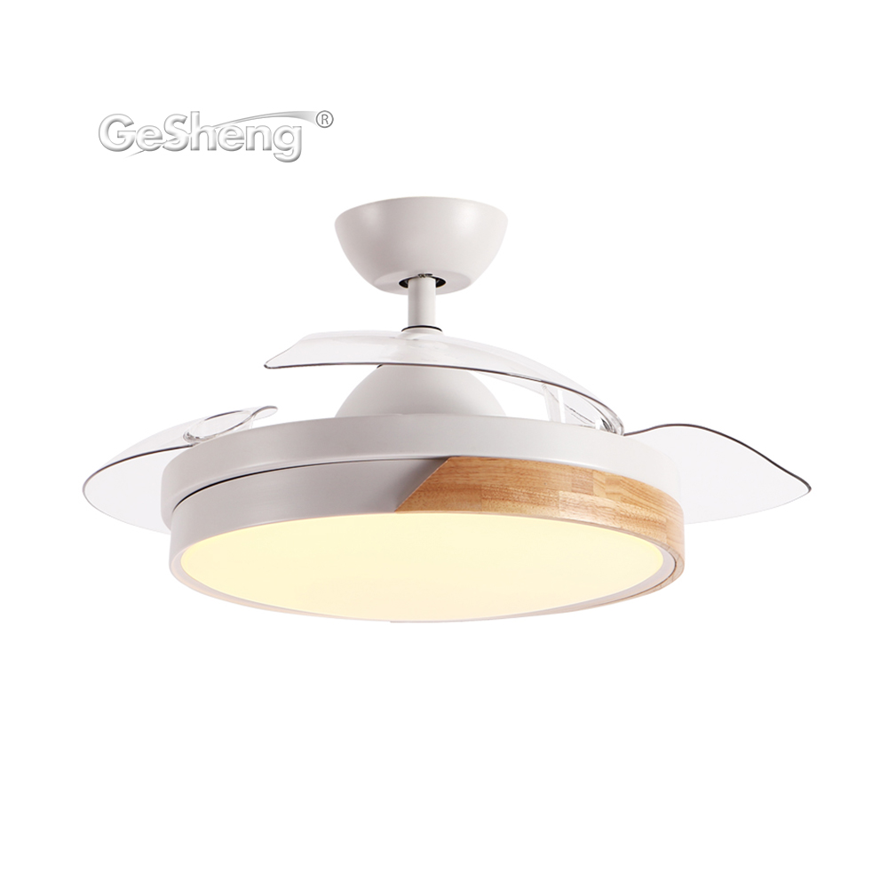 Luxury 42" stealth ABS invisible remote control transparent retractable ceiling fan with hidden blades crystal led light