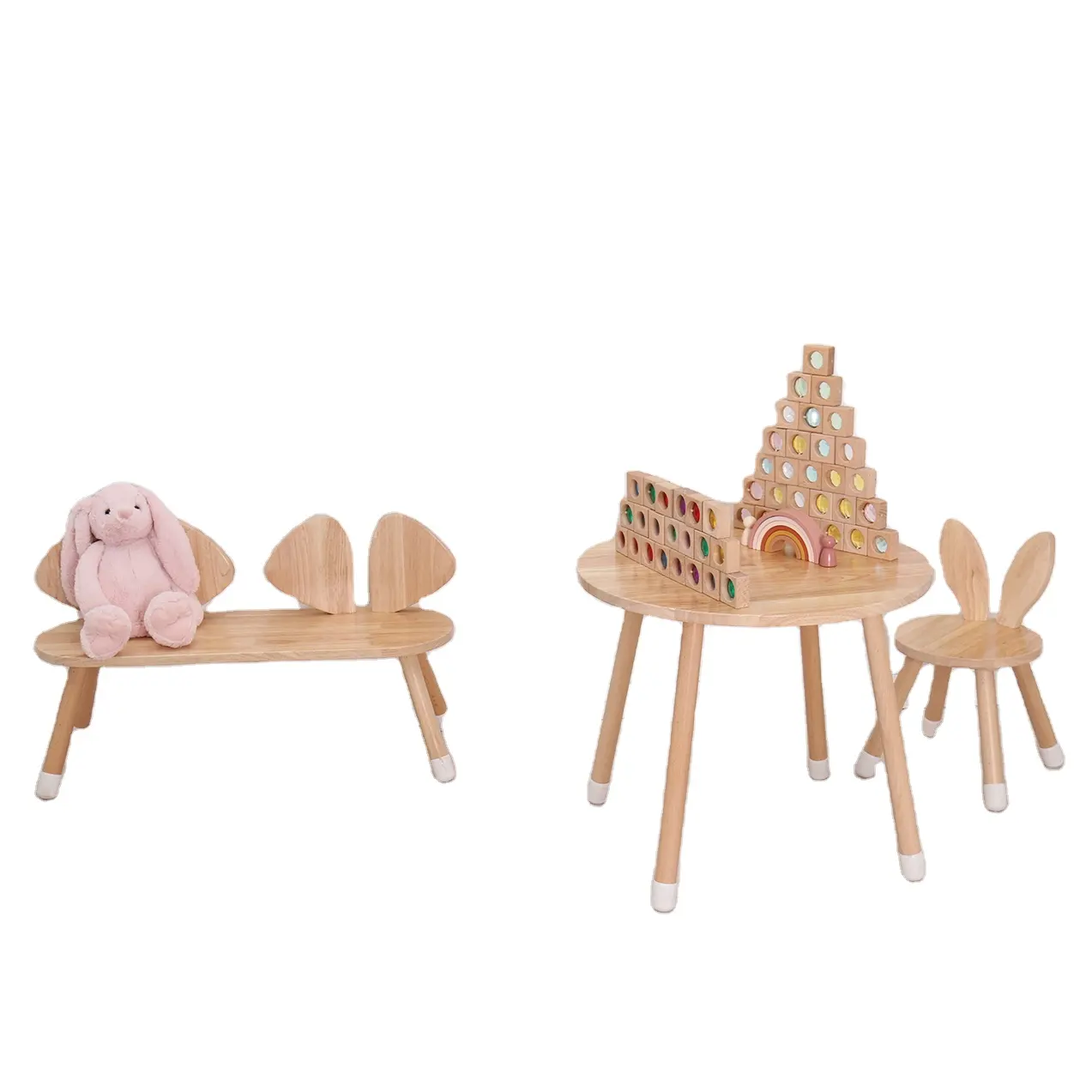 Factory Nordic Kids Play Room Furniture Study Table Rubber Wood Toddler Table and Chairs Set for Kids Room Decoration Carton Box