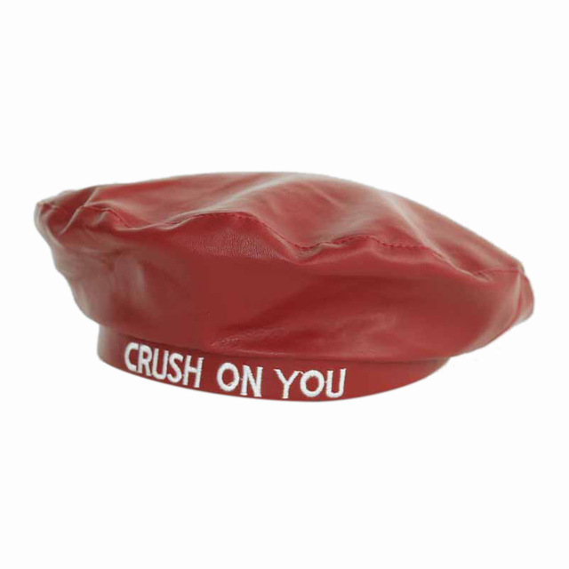 Autumn and Winter Alphabet Leather Beret custom French Elegant Ladies Leather Beret CRUSH ON YOU embroidery