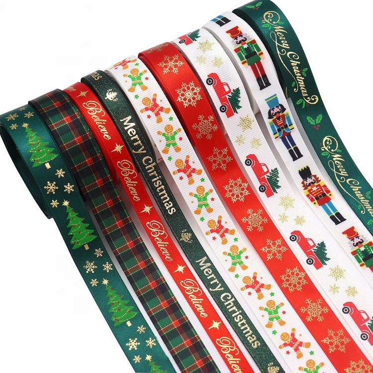 merry christmas tree snow printed satin ribbons set christmas crafts holiday decorating