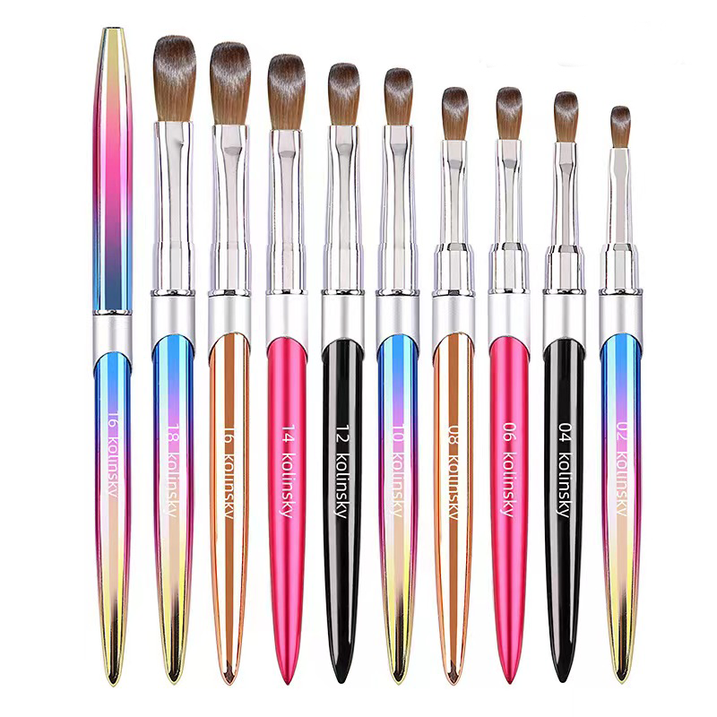 2023 Hot Sale Wholesale Nail Art Customized Logo 100% Pure Kolinsky Hair Metal Handle Acrylic Nail Brush For Nail Gel