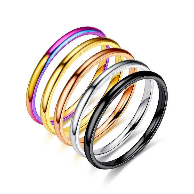 Fashion 2mm Titanium Steel Thin Ring Stainless Steel Glossy Couple Ring for Women