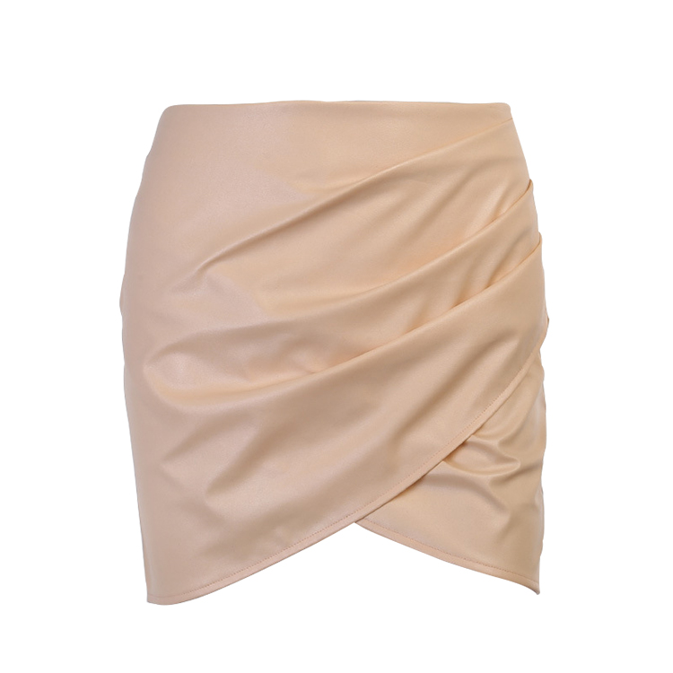 Women Pu Leather Sexy Ruched High Waist Black Short Mini Bottom Leather Pleated Mini Skirt