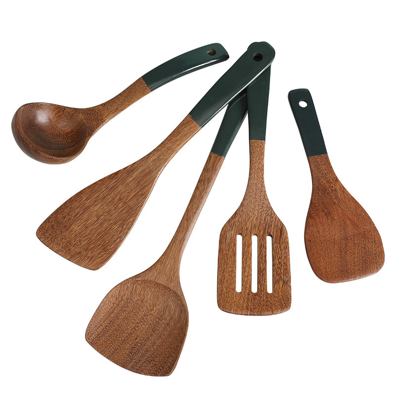 2023 Luxury Hot Selling Food Grade Heat Resistant Full Range Kitchen Accessories Teak Beech Wood Kitchen Utensils Set