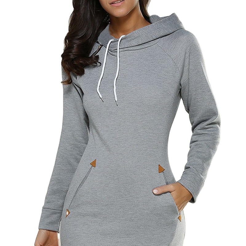 Wholesale Multicolor Women Spring Autumn Long Sleeve Solid Patchwork Casual Hooded Dress