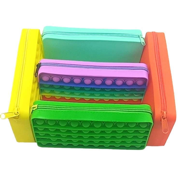 Hot Sale Multifunction Kids Silicone Stationery Storage Bag Pop Bubble Fidget Pencil Case With Zipper