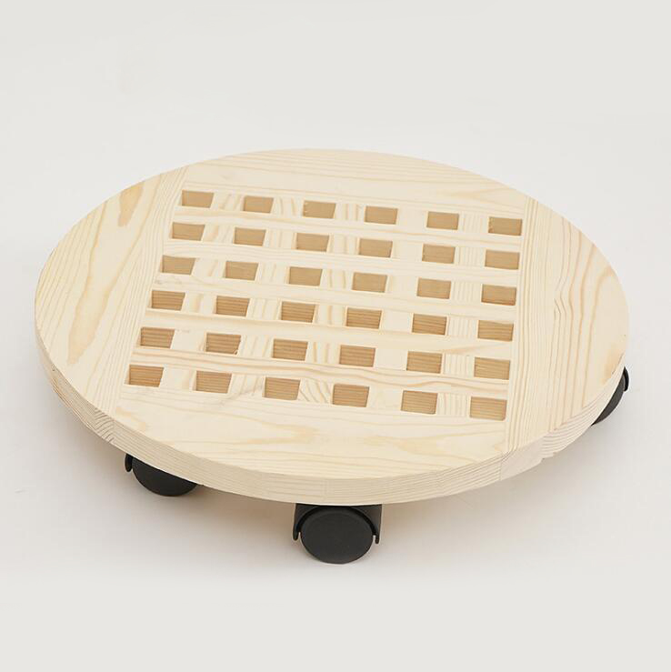 round plant holder home garden decor rolling trolley dolly durable natural wooden flower pot tray with wheel