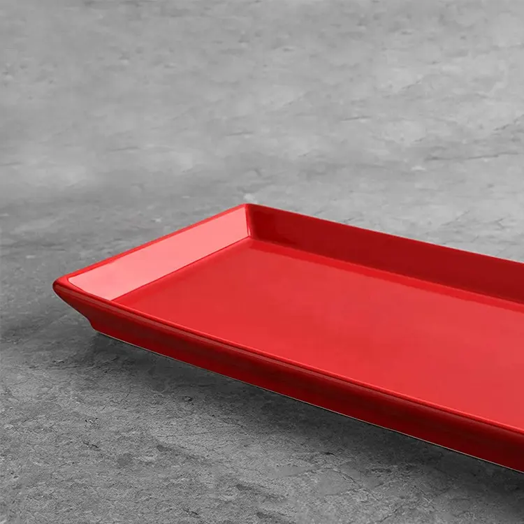 13.8 Inch Red Rectangular Melamine Platters Serving Trays For Parties