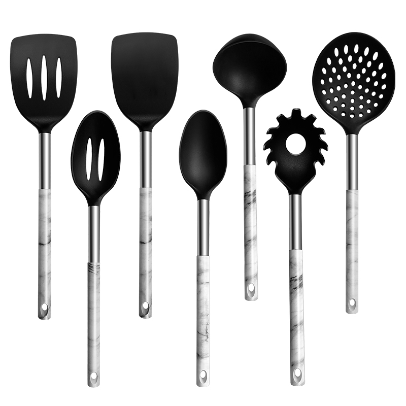 Multi-function 7 Pcs Marble Pattern Handle Style Nylon Kitchen Utensils Home Cooking Tools Set