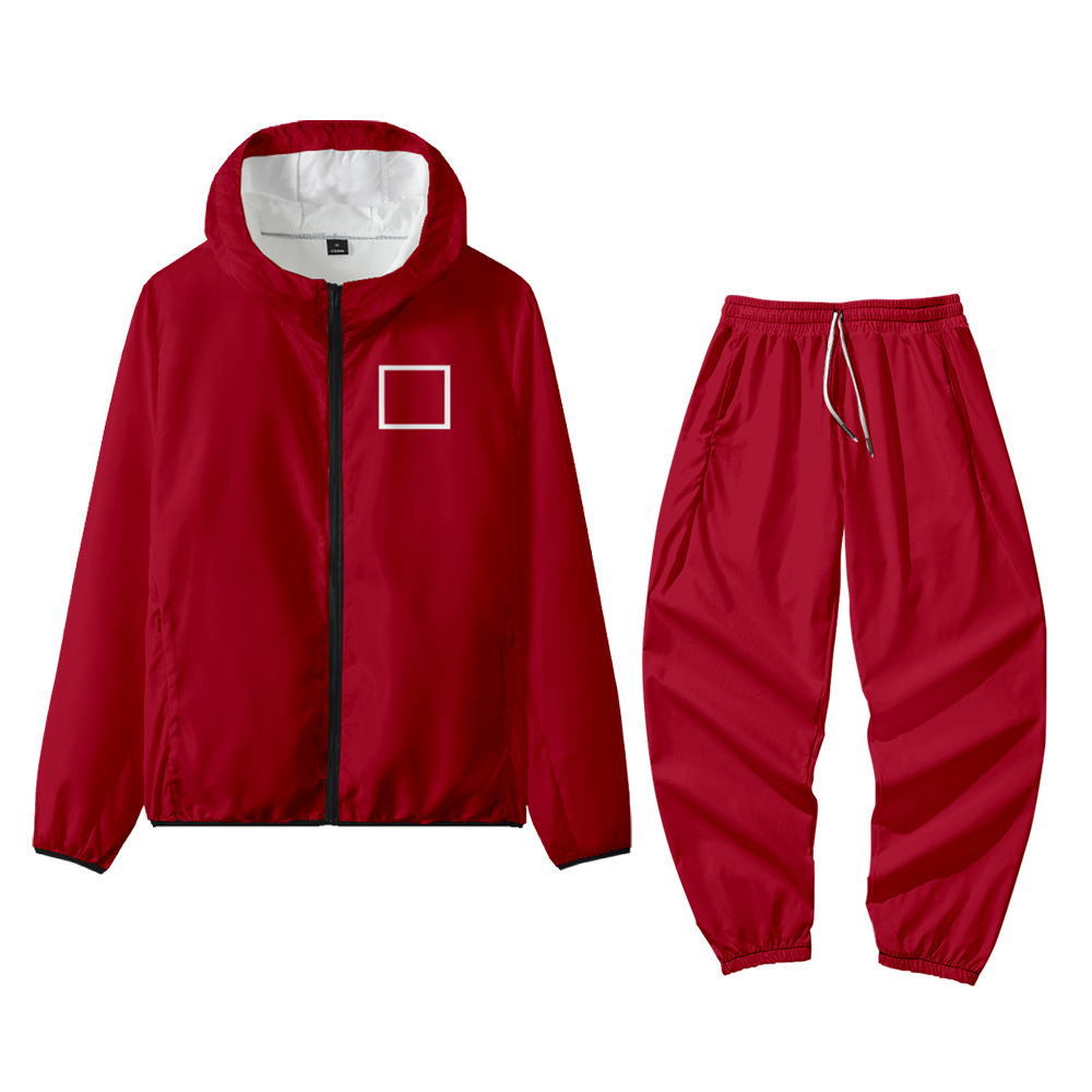 New Korean Drama Halloween Christmas Horror Red Hoodies Jumpsuits Party Mask Set Squid Game Costume For Adult