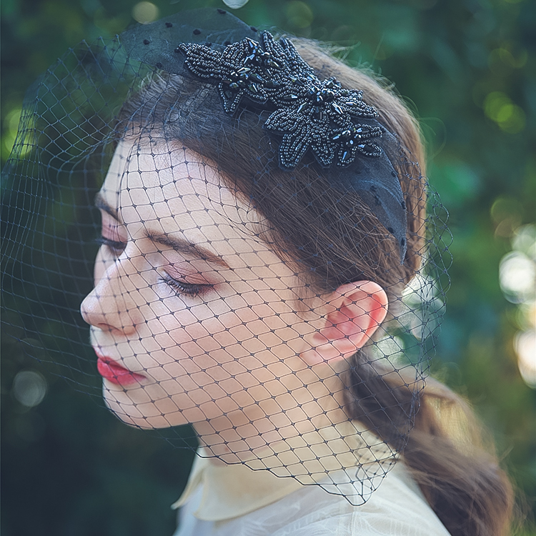 Wholesale Black Veil Wedding With Beaded Soft Tulle Net