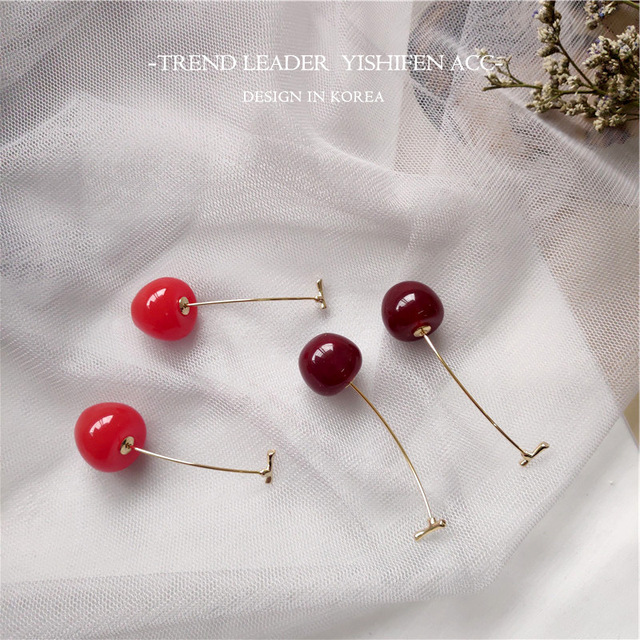 2021 Red Fruit Cherry Earrings Girl Love Jewelry Designs Bulk Brass Bellflower Handmade Gold Plated Drop