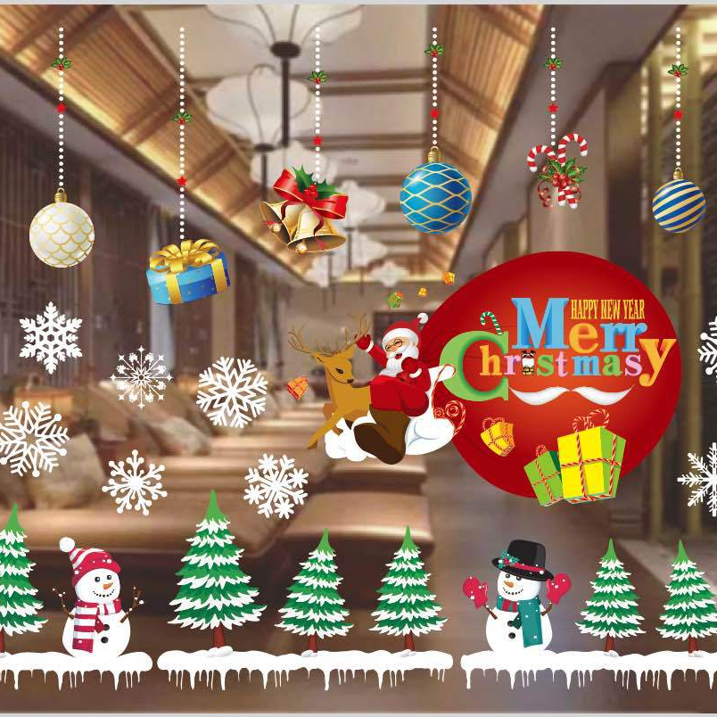 2022 Merry Christmas Window Stickers White Snowflake Wall Stickers Window Dress Up Seamless Decorative sticker