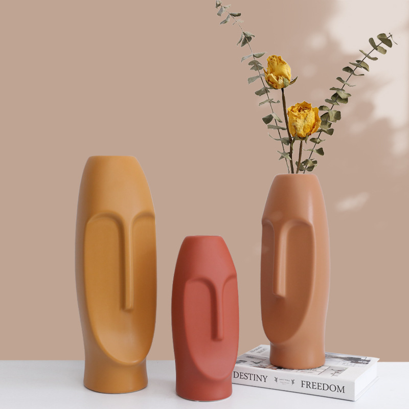 Скандинавская светящаяся Роскошная креативная керамическая ваза Morandi с лицом, Цветочная композиция для гостиной, украшения для цветов