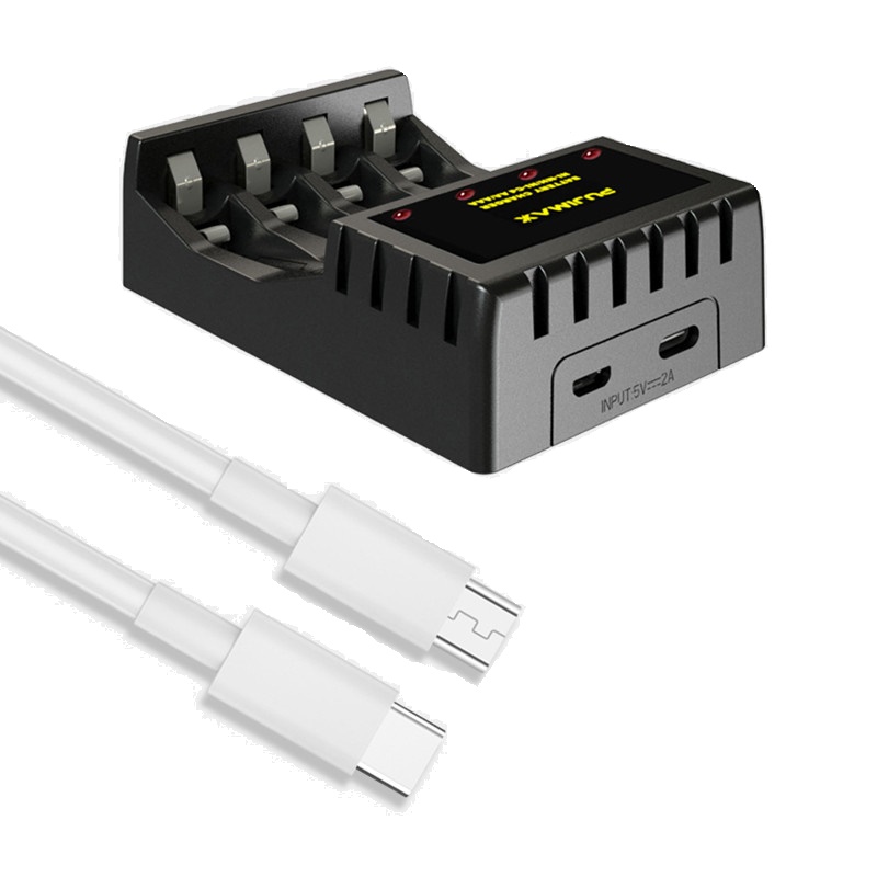 PUJIMAX 4 слота Doublepow зарядное устройство Micro Usb Тип C Интерфейс для 1,2 V AA / AAA Ni-MH/Ni-Cd перезаряжаемые батареи