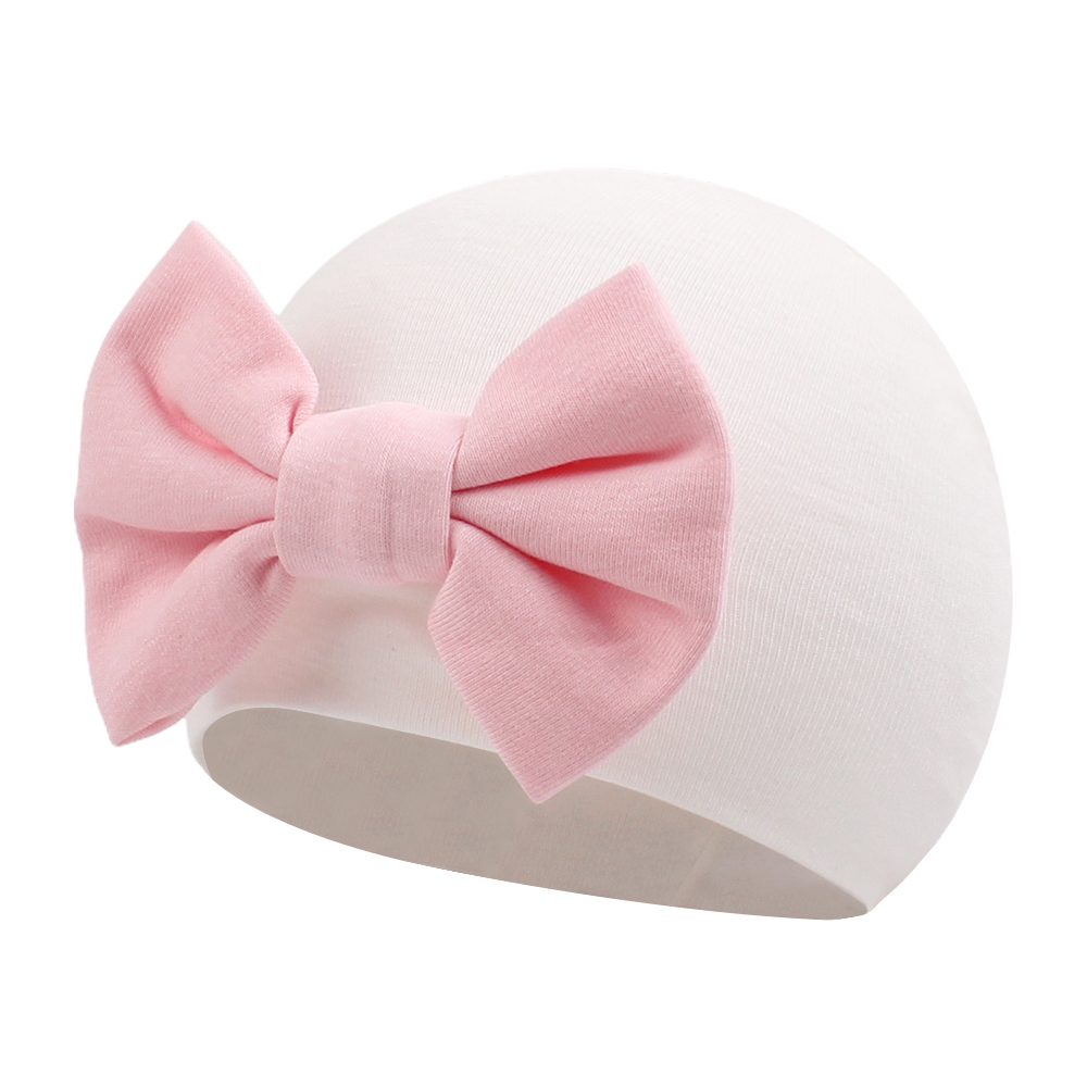 Autumn Toddler Baby Warm Custom Hat with Pink Bow Organic Cotton Winter Infant Colorful Beanie New born Baby Hat Girls