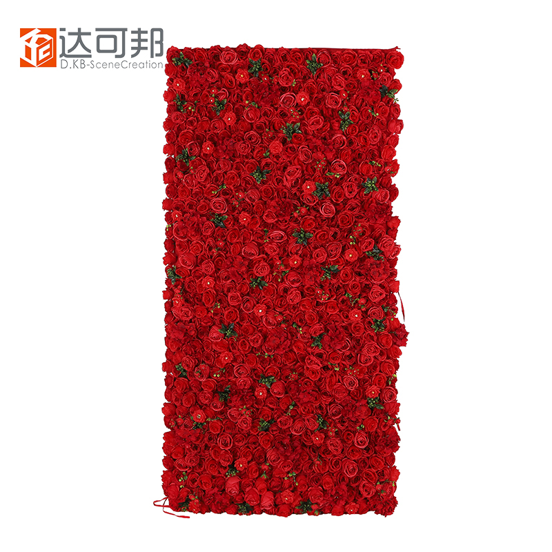 Customized 3D Roll Up Artificial Silk Peony and Rose Artificial Flower Wall Backdrop Wedding Decoration