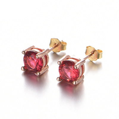 Hot Sale European Round Cut Diamond Stud Earrings Red Cubic Zirconia Stud Earrings For Women