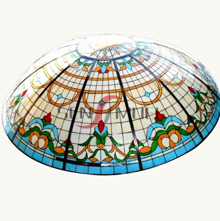 Художественный узор заказной Skylight здание закаленное Tiffany витражное стекло потолочный купол