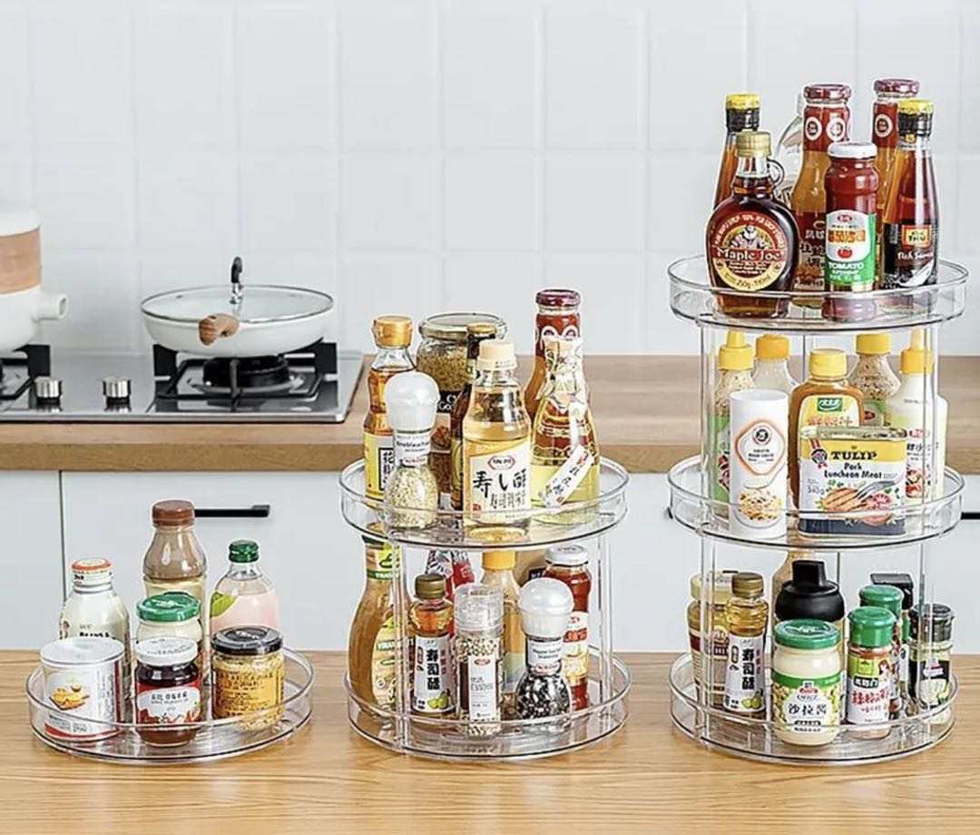 Лидер продаж, кухонный держатель для хранения spice 2 уровня, 2 упаковки, 9 дюймов, lazy susan, поворотный Органайзер, вращающийся на 360 градусов, стойка для специй
