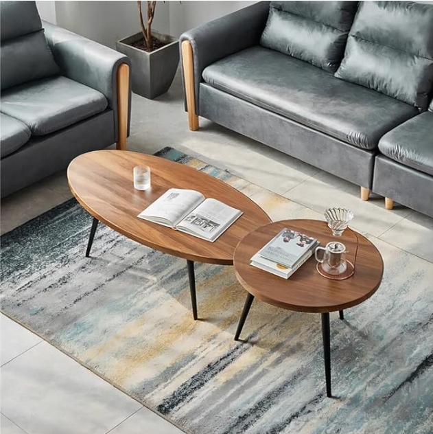 New Design Extra Long Wooden Tea Table Round Coffee Side Tea Table Two Size Living Room Furniture For Living Room