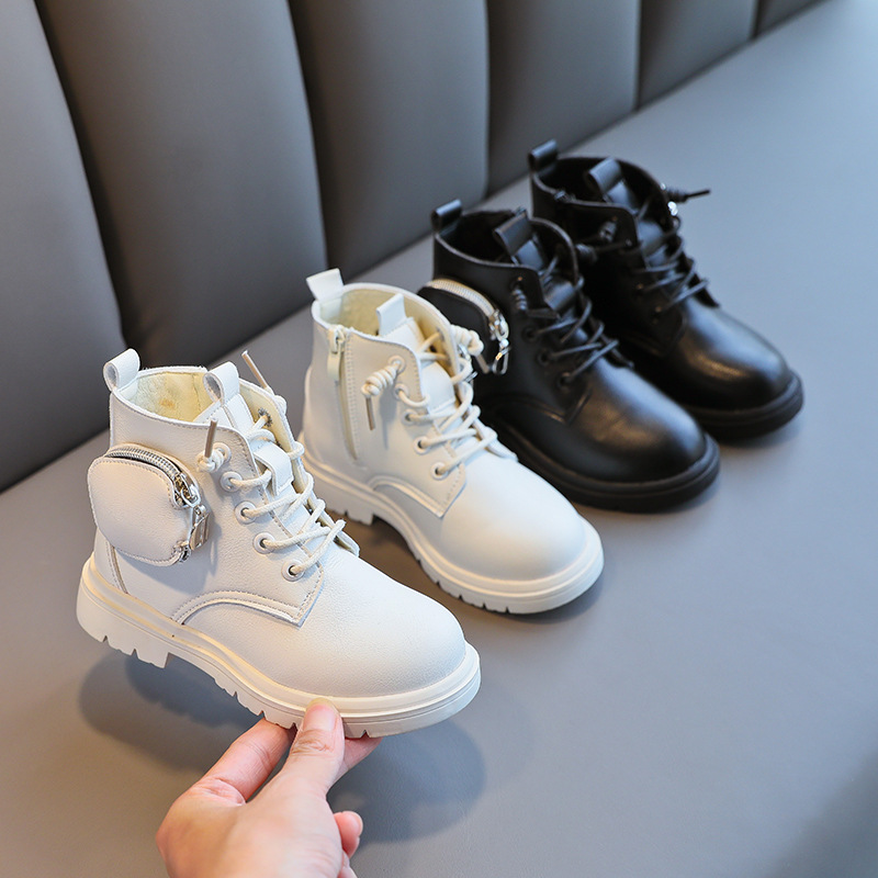 2021 Casual Spring Autumn Waterproof Rubber White Black Girl Flat Shoes Kids Martin Boots With Bags