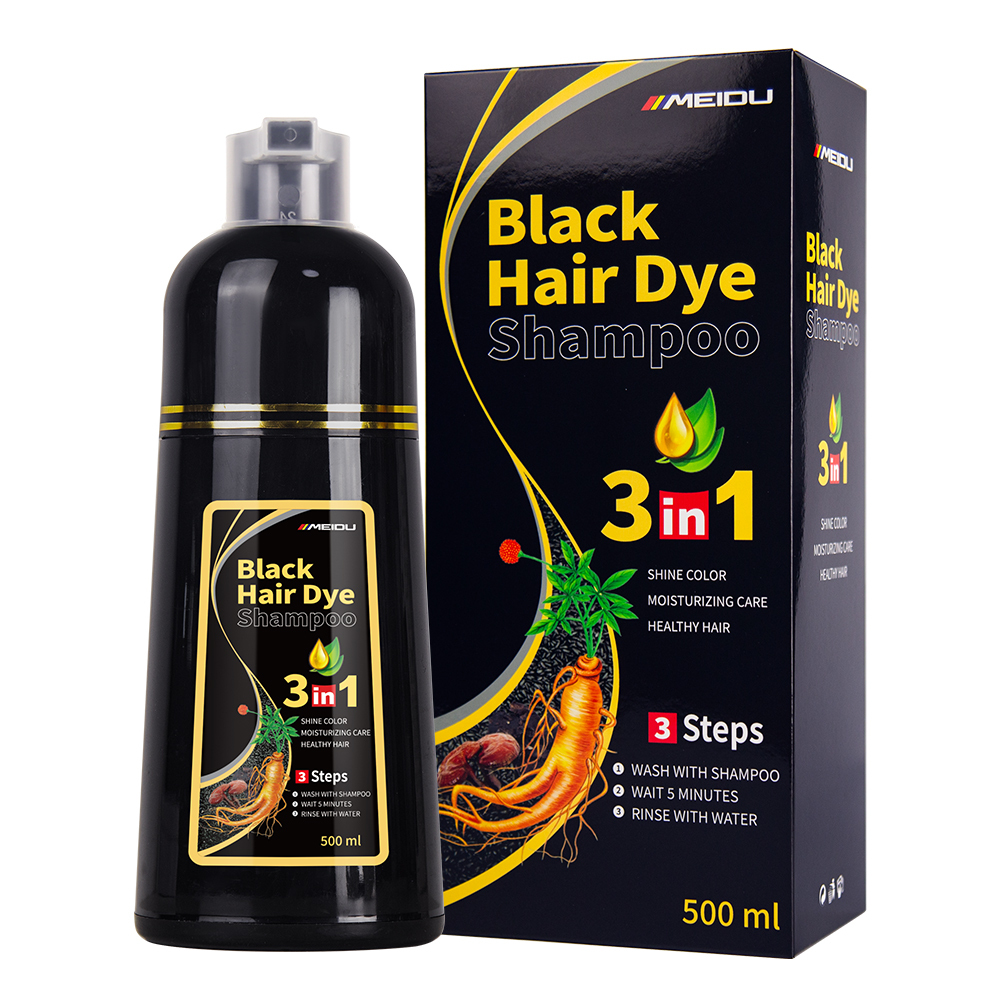 Meidu In stock private label Permanent dark brown cover gray hair Ammonia Free 3 In 1 Herbal Black Hair Dye Shampoo
