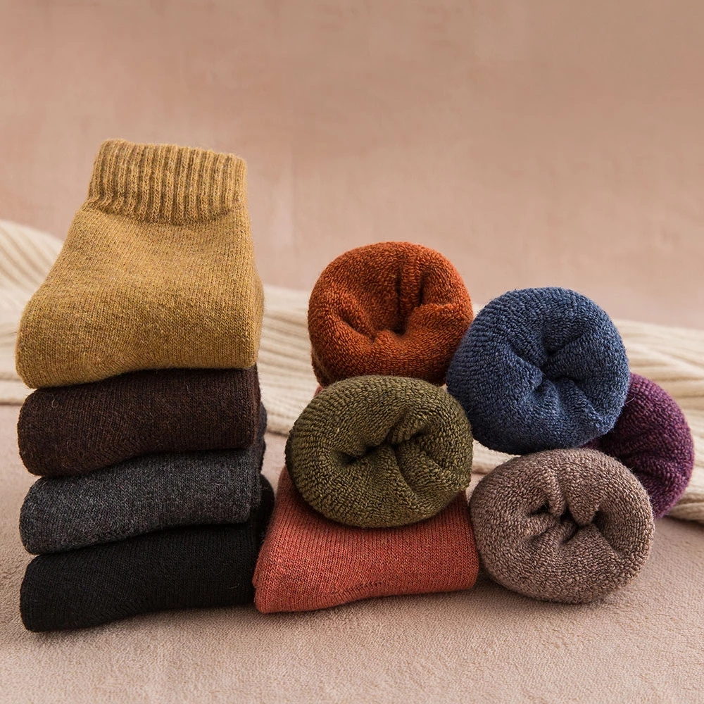 Winter Women's Thick Warm Solid Color Wool Harajuku Retro Cold Resistant Fashion Casual Cashmere Socks