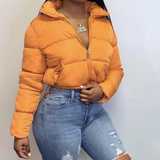 S-XL Women Solid Color Jackets Bubble Crop Coats Puff Ladies Down Coats Fall And Winter Bomber Puffer Jacket Women 2021
