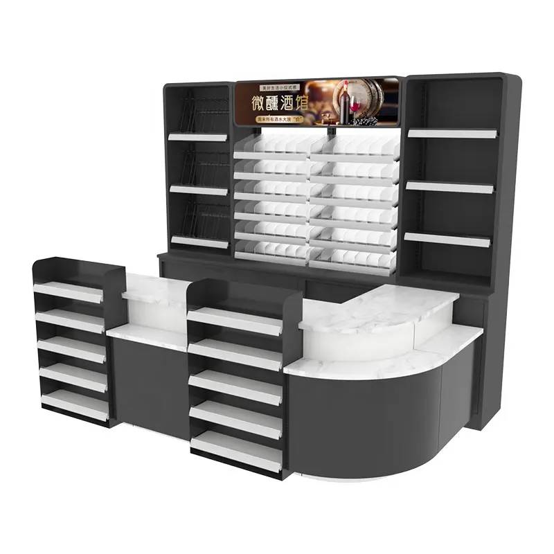 Customized metal body and stone cover convenience store counter for sale