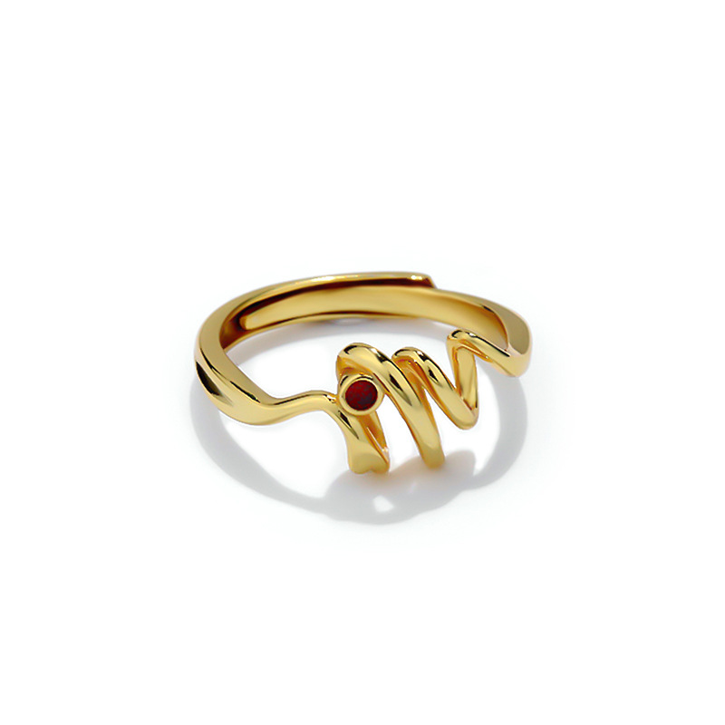 Women's 925 Silver Gold Plated Geometric Curve Open Ring