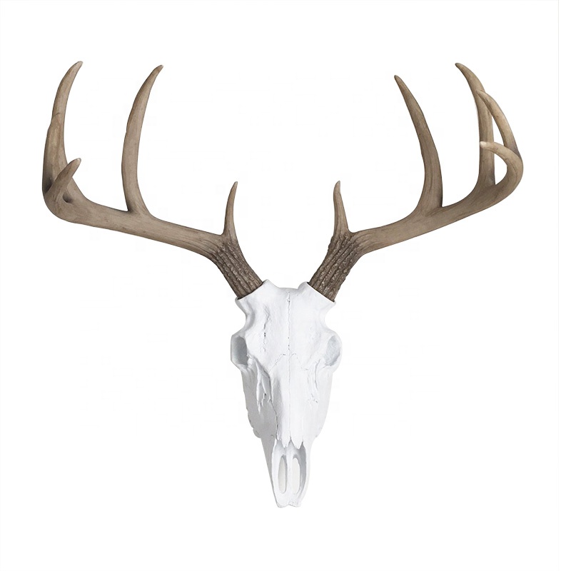 Polyresin deer animal head Animal Head Wall Decor, Glossy white Faux Resin Deer Head with antique Antlers for Wall Mount