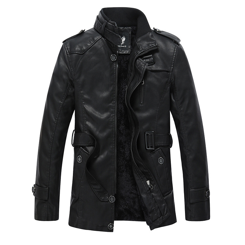 2021 Men winter business long PU leather jacket fashion motorcycle slim coat male men leather coats