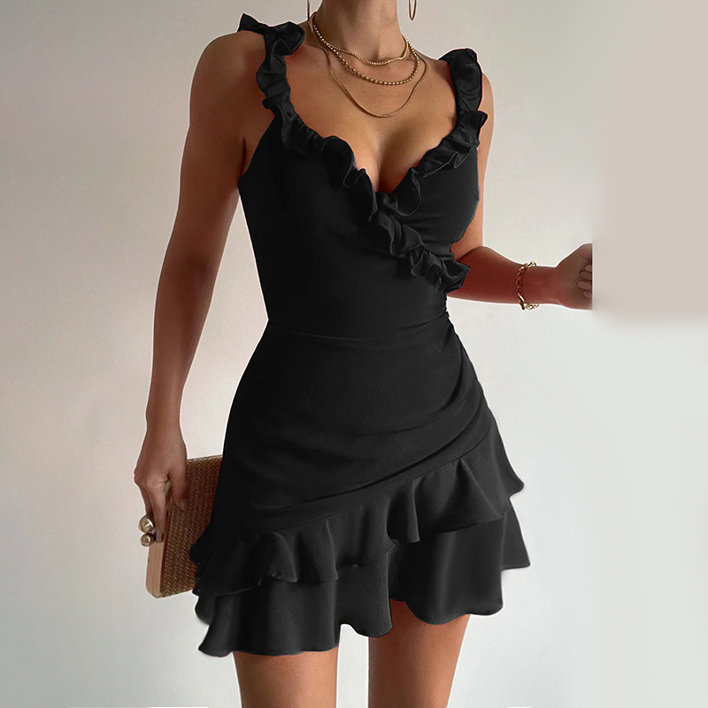 Sexy Ruffle edge spicy girl mini dress jacquard strapless bow suspender Women Summer Sexy Dresses