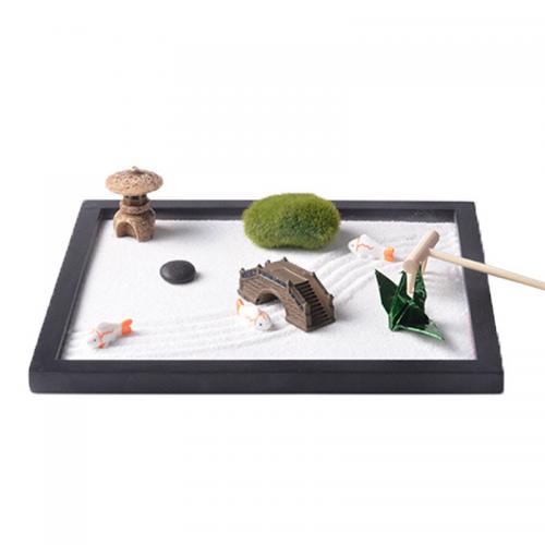 mini zen garden Middle Density Fibreboard Zen Sandbox Ornament Square half handmade for office desk decoration 215x175x12mm
