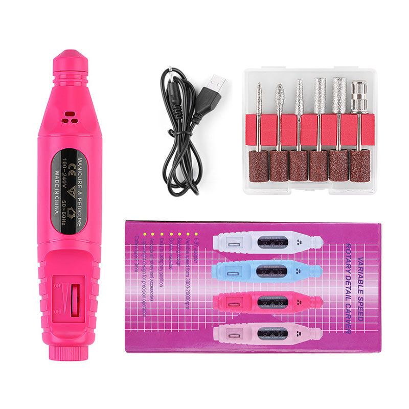 Personal Care Nail Suppliers Electric Nail Drill File Machine Manicure Drill Pen 6 Bits Nail Equipment And Tools