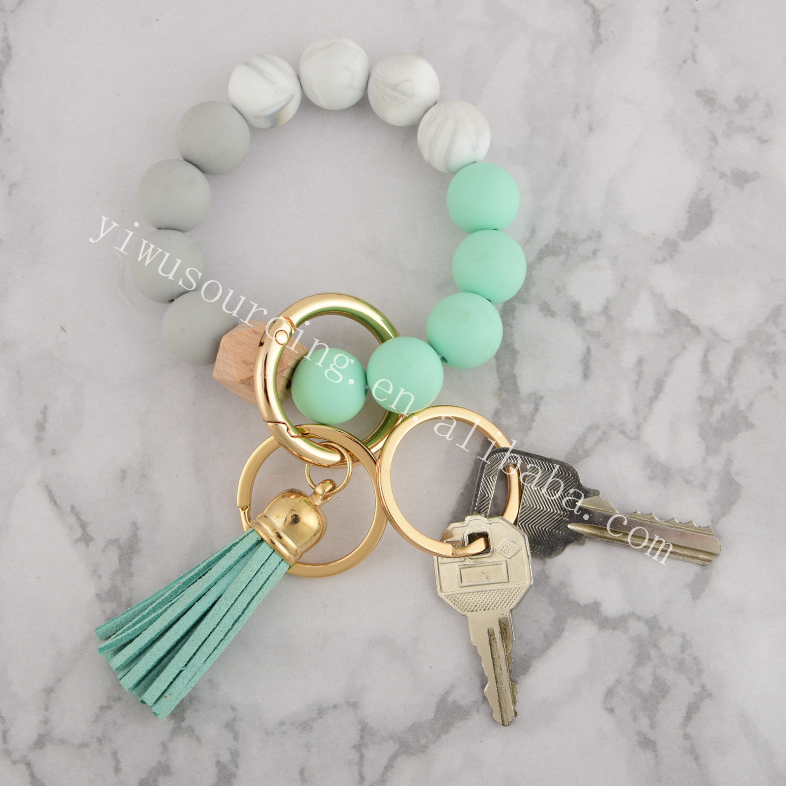 Handmade Stretchy Silicone Bracelet Keychain Lobster Clasp Key Chain Silicone Key Ring Beaded Wristlet
