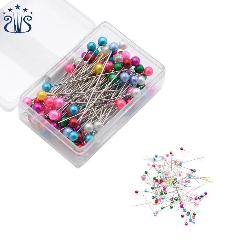 RTS 100Pcs Sewing Pin Straight Pins Round Colorful Head Pearl Corsage