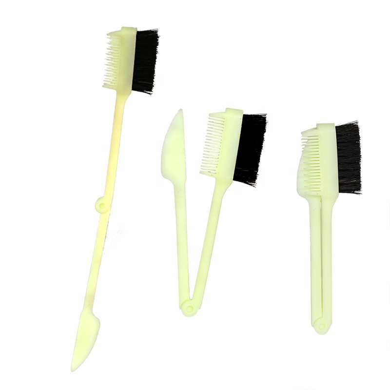 Cheap free sample plastic boar bristle hair edge control brush 2 in 1 folding edge control brush