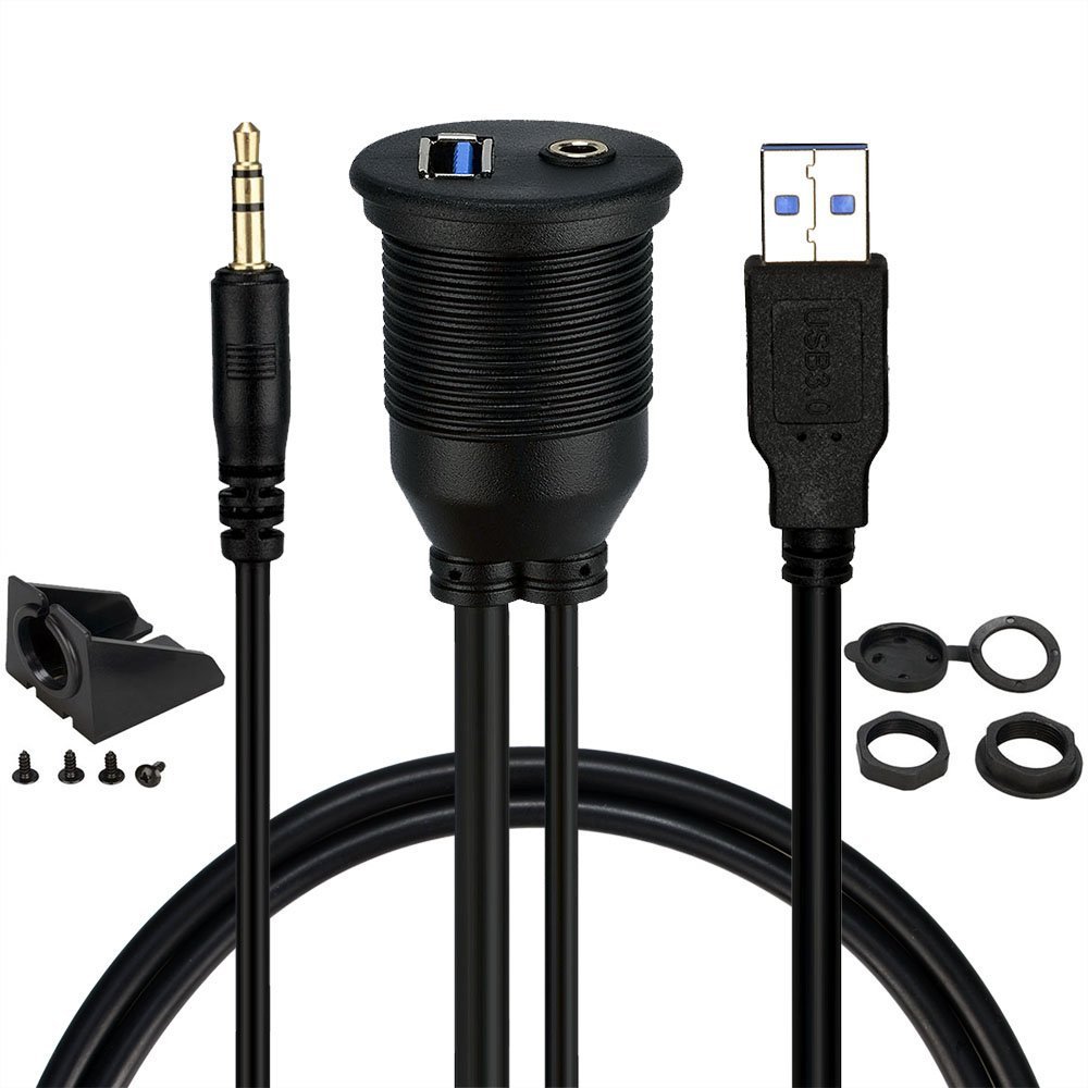 Двойной USB 3,0 удлинитель для приборной панели с утапливаемым креплением для автомобиля лодки мотоцикла