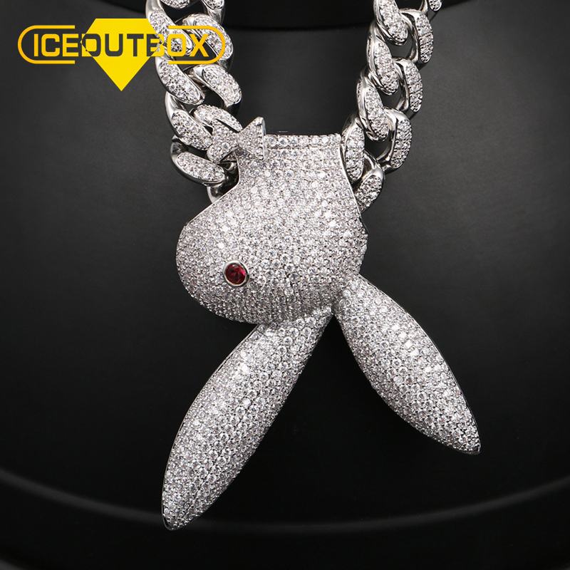 Льдом с изображением мультяшного кролика кулон ожерелье цепочка Bling кубического циркония в стиле хип-хоп ювелирные изделия для мужчин