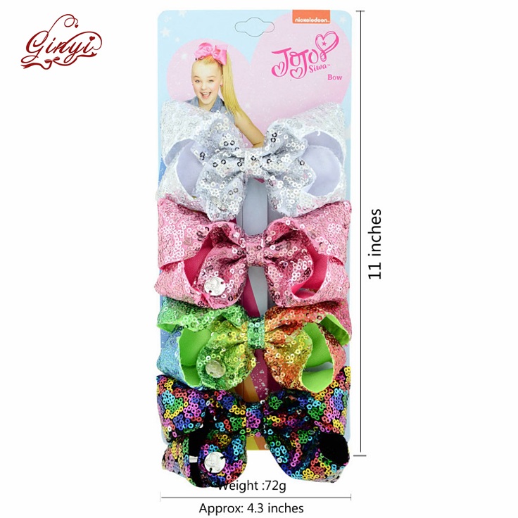 В продаже с бантом 4,3 дюймов Jojo Siwa Bows со сверкающими блёстками лента шпильки для волос Луки