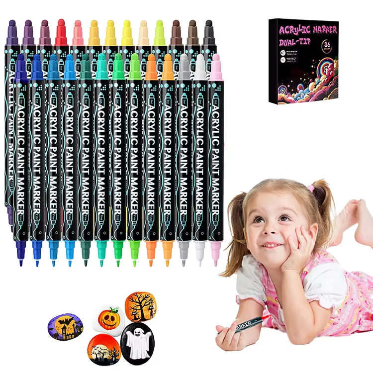 Versatile Dual-Tip Acrylic Paint Marker Pens, Perfect for DIY Crafts, Glass, Rock, and Wood Projects