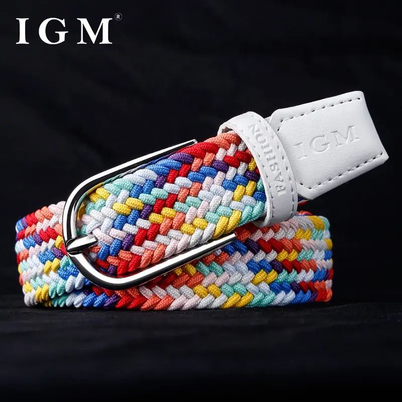 30mm Custom Women Casual Fashion Stretch Fabric Woven Colorful Rainbow Braided Elastic Belt