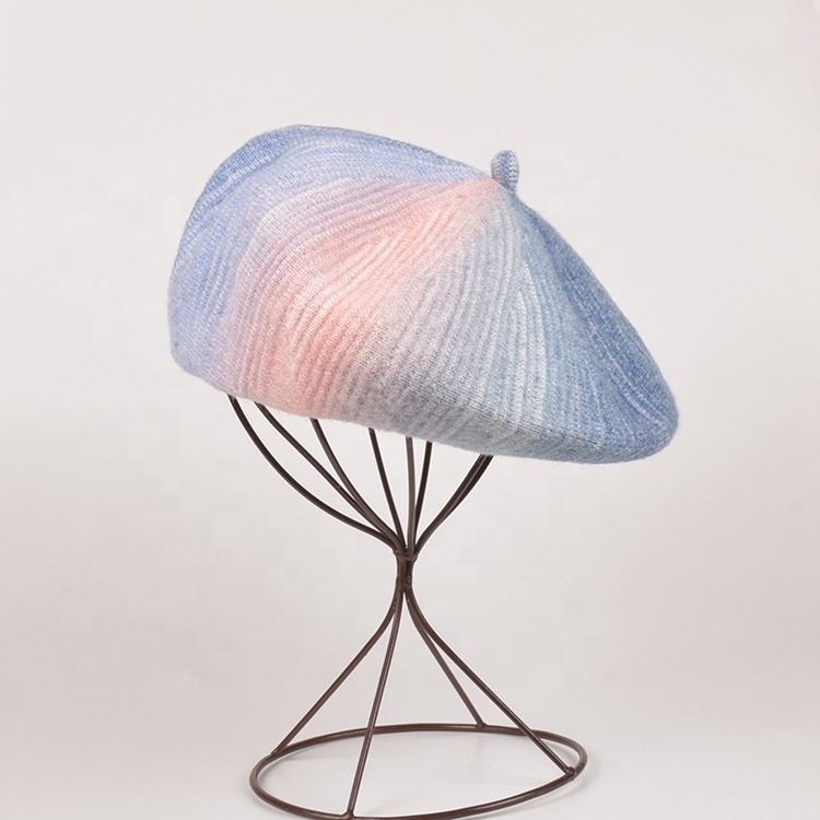 Drop Shipping Warm Onion Color Beret Girls Autumn Winter Painter Hat Retro Gradient Wool Knitted Beret Hat