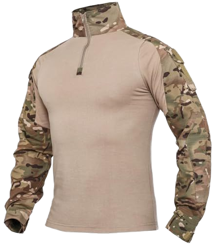 High Quality Men's Tactical T Shirt Long Sleeve Camo Shirt with 1/4 Zipper combat/polyester